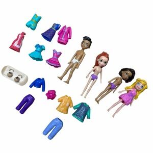 Polly Pocket 4 Doll Bundle 2000s Toy Dress Up Skateboard Lulu Clothing 2010s Lot